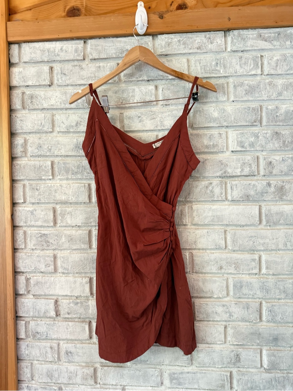 Free People Rust Red Ruched Wrap Mini Dress